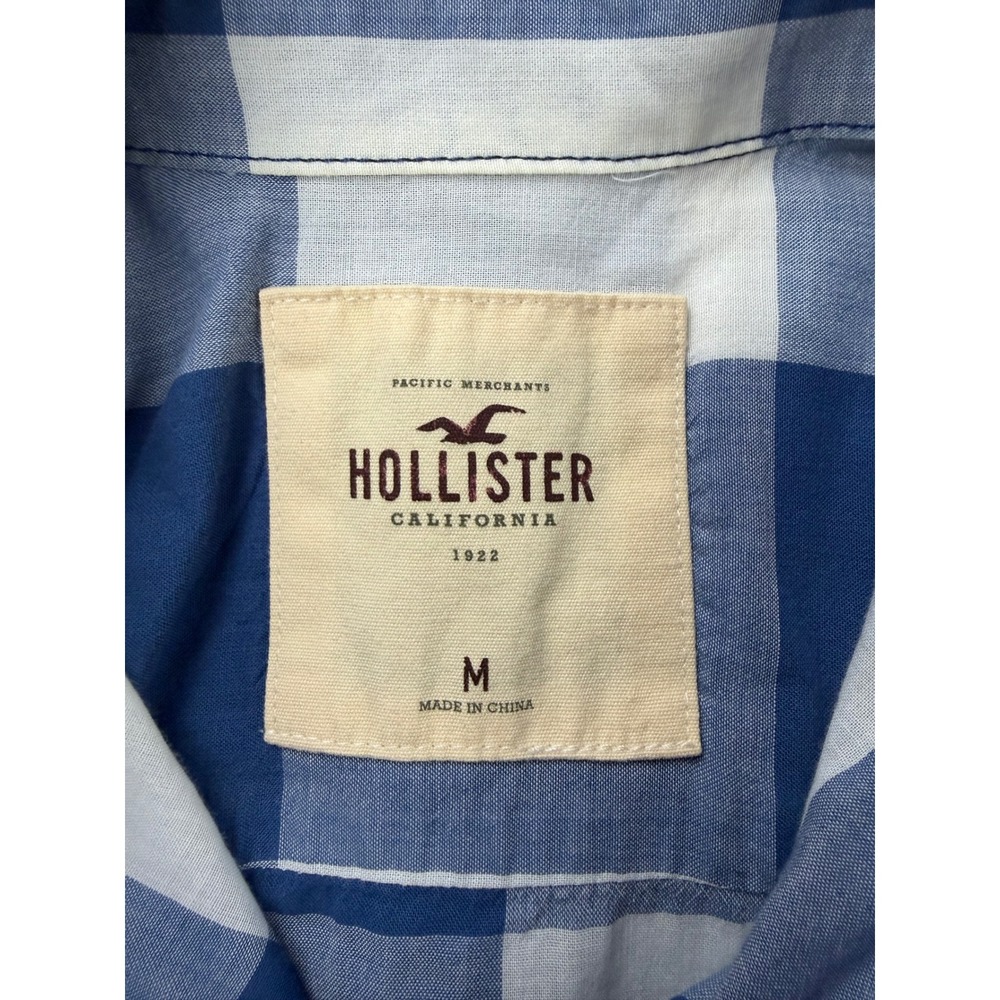 Hollister Medium Blue White Buffalo Plaid Cotton Button Down Shirt - Picture 3 of 4